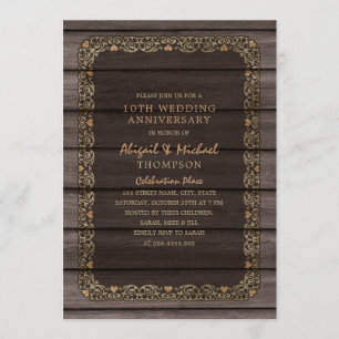 Invitation 10e anniversaire de Mariage Rustic Wood Country Pa