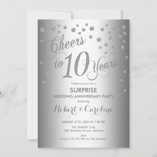 Invitation 10e anniversaire de mariage surprise - Argent (Devant)