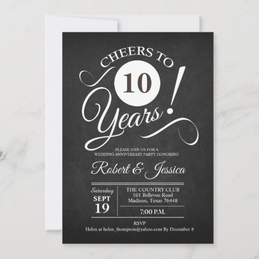 Invitation 10e anniversaire de mariage - Tableau noir et blan (Devant)