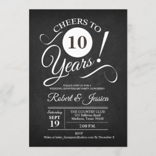 Invitation 10e anniversaire de mariage - Tableau noir et blan