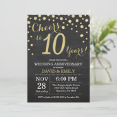 Invitation 10e anniversaire de mariage tableau noir et or (Debout devant)