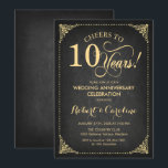 Invitation 10e anniversaire de mariage - Tableau noir or<br><div class="desc">Carton d'invitation pour le 10e anniversaire de mariage.
Design élégant vintage rétro avec motif faux or et tableau noir. Caractères script. À 10 ans de mariage ! Peut être personnalisé pour n'importe quelle année de mariage ! Envoyez-moi un message si vous avez besoin d'une personnalisation supplémentaire.</div>