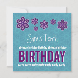 Invitation 10e anniversaire des fleurs violettes Nom personna