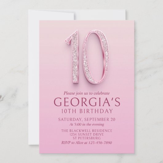 Invitation 10e anniversaire Diamants roses (Devant)