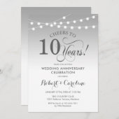 Invitation 10e anniversaire du Mariage - Blanc argenté (Devant / Derrière)