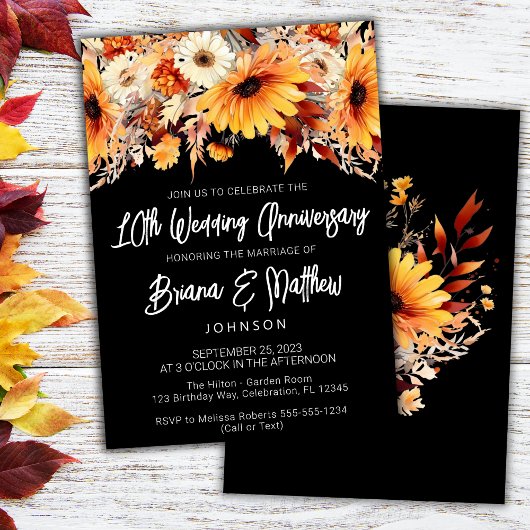 Invitation 10e anniversaire du Mariage des fleurs d'automne