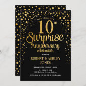 Invitation 10e anniversaire du Mariage surprise - Noir & Or (Devant / Derrière)