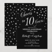 Invitation 10e anniversaire en noir et argent (Devant / Derrière)