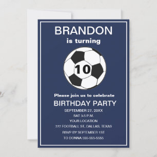 Invitation 10e Anniversaire Fête de football Marine Bleu Boys