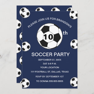 Invitation 10e Anniversaire Fête de football Marine Bleu Boys