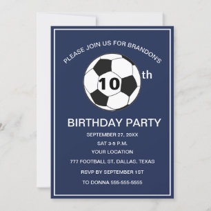 Invitation 10e Anniversaire Fête de football Marine Bleu Boys