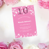 Invitation 10e anniversaire fête rose blanc étoiles fille