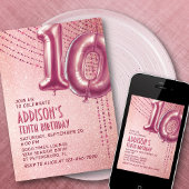 Invitation 10e anniversaire filles Rose or