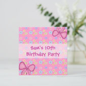 Invitation 10e anniversaire Floral rose papillon (Debout devant)