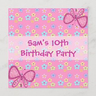 Invitation 10e anniversaire Floral rose papillon