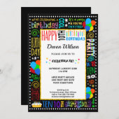 Invitation 10e anniversaire Fun Couleur Crazy Texte sur Black (Devant / Derrière)