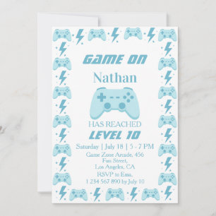 Invitation 10e anniversaire garçon Fête de jeu vidéo de niv