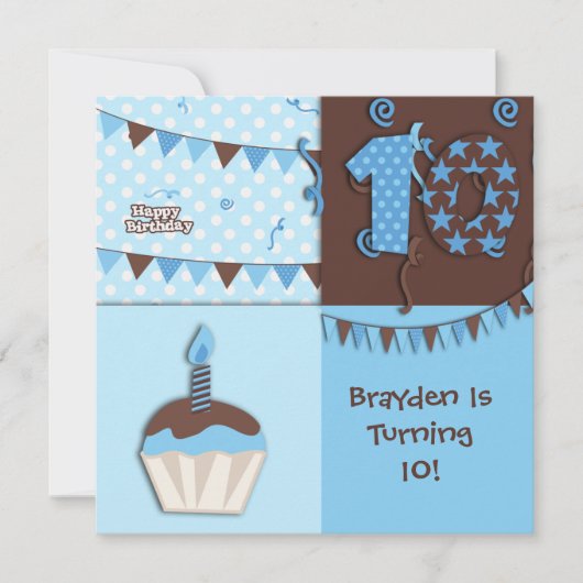 Invitation 10e anniversaire : Garçon :Invitation (Devant)