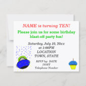 Invitation 10e Anniversaire Garçon Robot Vert et Étoiles de B (Dos)