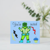 Invitation 10e Anniversaire Garçon Robot Vert et Étoiles de B (Debout devant)