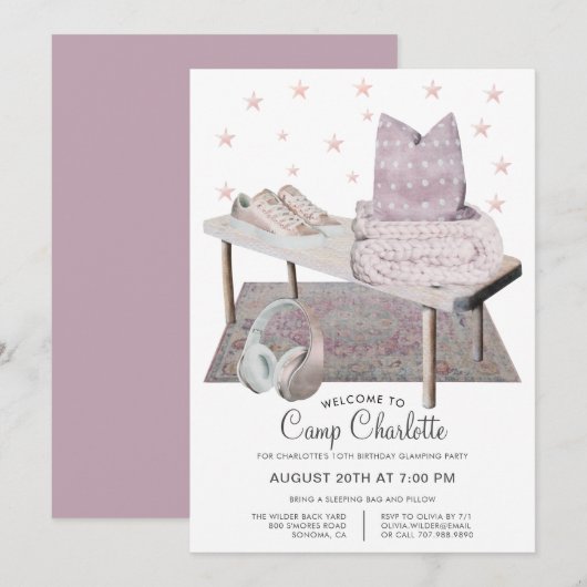 Invitation 10e Anniversaire Glamping Party Under The Stars (Devant / Derrière)