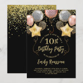 Invitation 10e anniversaire Gold Parties scintillant Confetti (Devant / Derrière)