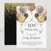 Invitation 10e anniversaire Gold Parties scintillant Confetti (Devant / Derrière)