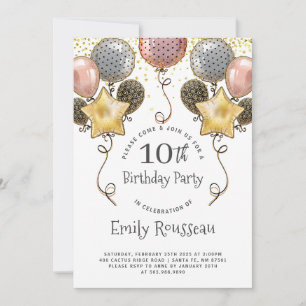 Invitation 10e anniversaire Gold Parties scintillant Confetti