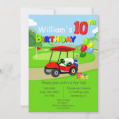 Invitation 10e anniversaire joli Red Golf Cart Boy's (Devant)