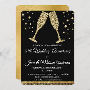 Invitation 10e anniversaire Mariage Champagne Glasses