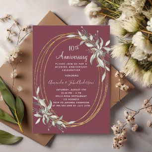 Invitation 10e anniversaire mariage de la verdure bordeaux
