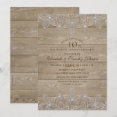 Invitation 10e anniversaire Mariage Dentelle Vintage en bois  (Devant / Derrière)