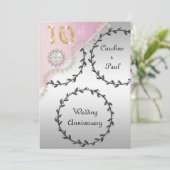 Invitation 10e anniversaire Mariage Embossed Silver Rose or (Debout devant)