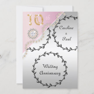 Invitation 10e anniversaire Mariage Embossed Silver Rose or