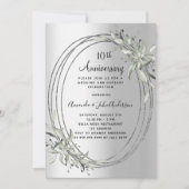 Invitation 10e anniversaire mariage verdure argent (Devant)