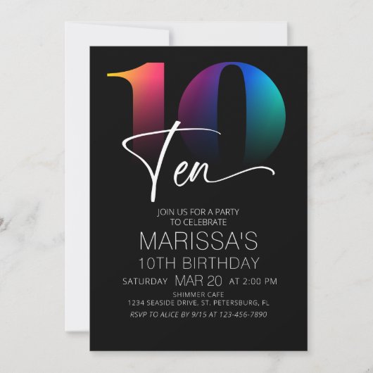 Invitation 10e anniversaire moderne (Devant)