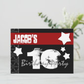 Invitation 10e Anniversaire Moderne pour lui Rouge Blanc Noir (Debout devant)