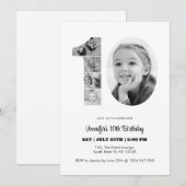 Invitation 10e anniversaire Numéro 10 photo Collage noir blan (Devant / Derrière)