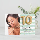 Invitation 10e anniversaire Portrait d'or rayé (Debout devant)