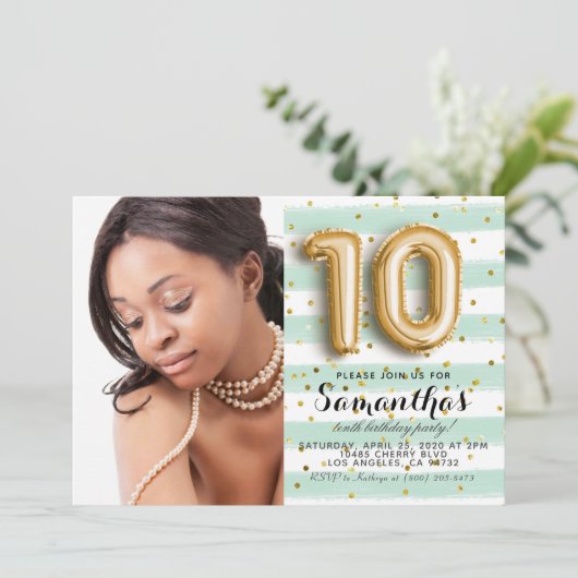 Invitation 10e anniversaire Portrait d'or rayé (Debout devant)