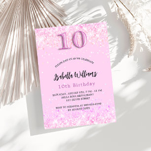 Invitation 10e anniversaire rose confetti fille fête luxe