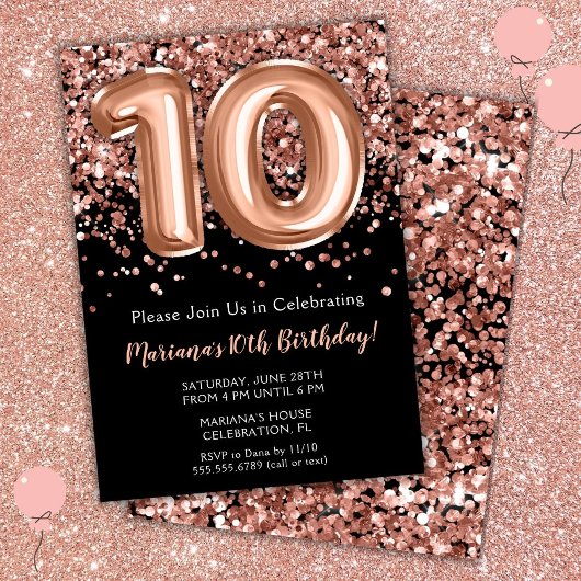 Invitation 10e anniversaire Rose noir Parties scin
