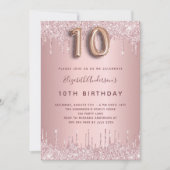 Invitation 10e anniversaire rose poussiéreux parties scintill (Devant)