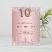 Invitation 10e anniversaire rose poussiéreux parties scintill (Debout devant)