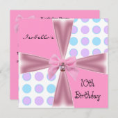 Invitation 10e Anniversaire Spots Rose Mauve Blue (Devant / Derrière)