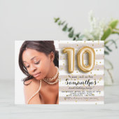 Invitation 10e anniversaire Striped Gold Portrait (Debout devant)