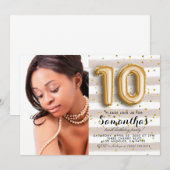 Invitation 10e anniversaire Striped Gold Portrait (Devant / Derrière)