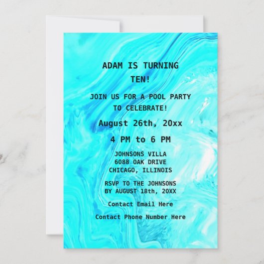 Invitation 10e anniversaire Turquoise Bleu Abstrait Artsy âge (Devant)