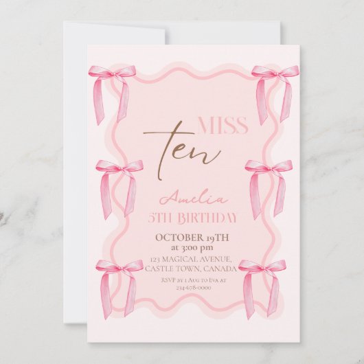 Invitation 10e Dusty Pink Bows Anniversaire Princesse (Devant)