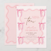 Invitation 10e Dusty Pink Bows Anniversaire Princesse (Devant / Derrière)